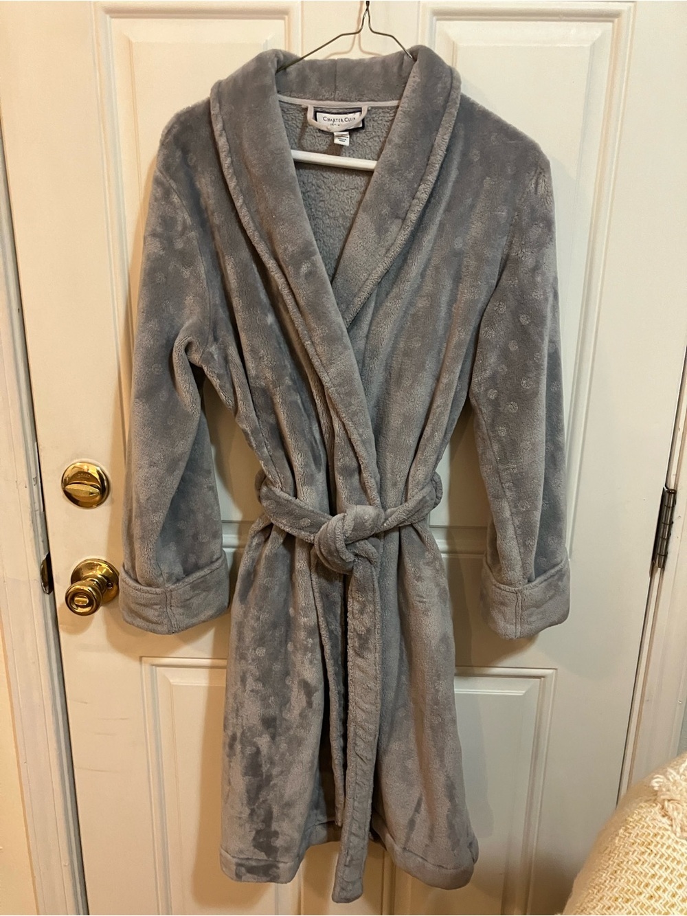 Charter Club Intimates Plush Long Sleeve Wrap Robe Gray Dot-Medium